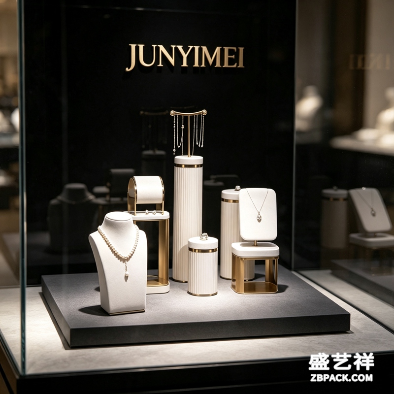 白皮纹金边珠宝展示套装CC6 | White Leather & Gold Trim Jewelry Display Set CC6 - 细节图4