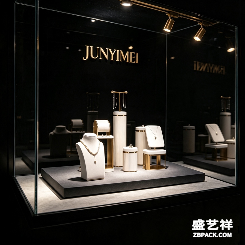 白皮纹金边珠宝展示套装CC6 | White Leather & Gold Trim Jewelry Display Set CC6 - 细节图2