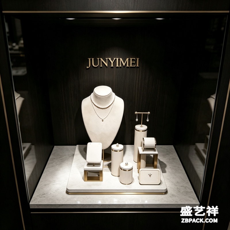 米白大理石纹珠宝展示套装CC7 | Beige Marble-Effect Jewelry Display Set CC7 - 细节图3