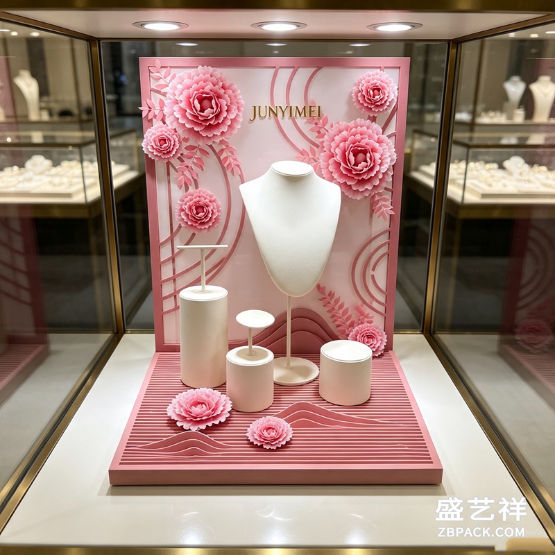 粉花浮雕珠宝展示套装CC8 | Pink Floral Relief Jewelry Display Set CC8