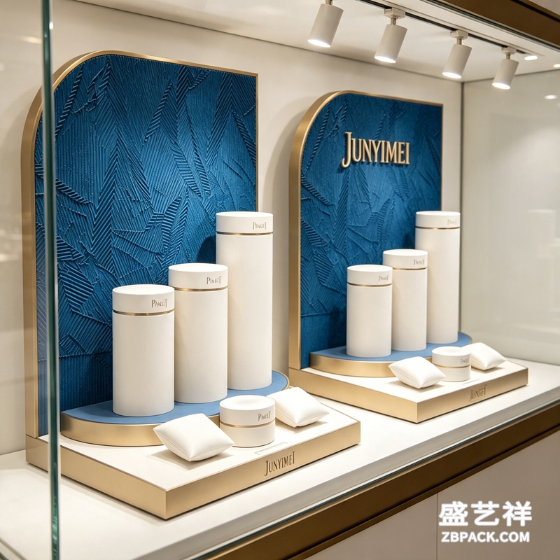 产品名称 蓝纹金边珠宝展示套装CC9 | Blue Textured & Gold Trim Jewelry Display Set CC9
