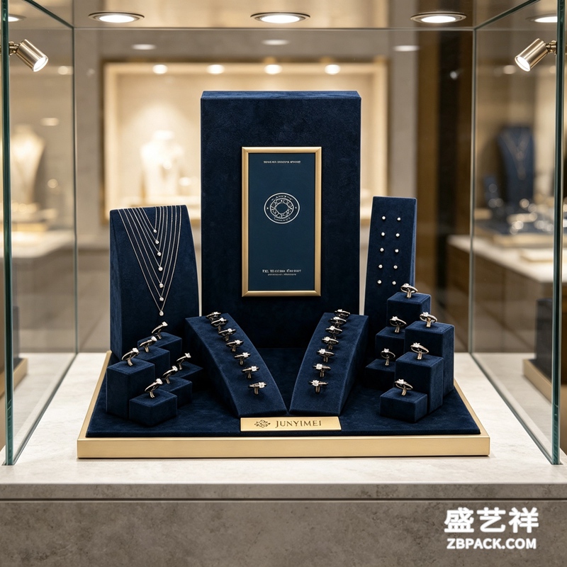 深蓝绒面金边珠宝展示套装CC11 | Deep Blue Velvet & Gold Trim Jewelry Display Set CC11 - 细节图2