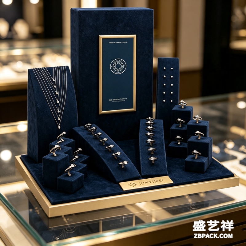 深蓝绒面金边珠宝展示套装CC11 | Deep Blue Velvet & Gold Trim Jewelry Display Set CC11 - 细节图4