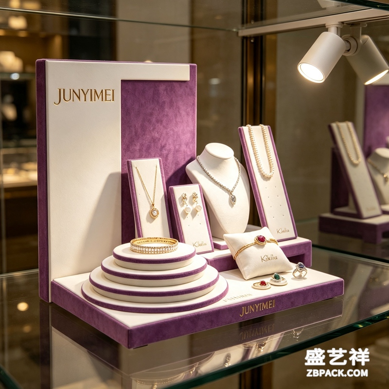 紫白绒面珠宝展示套装CC15 | Purple & White Velvet Jewelry Display Set CC15 - 细节图2