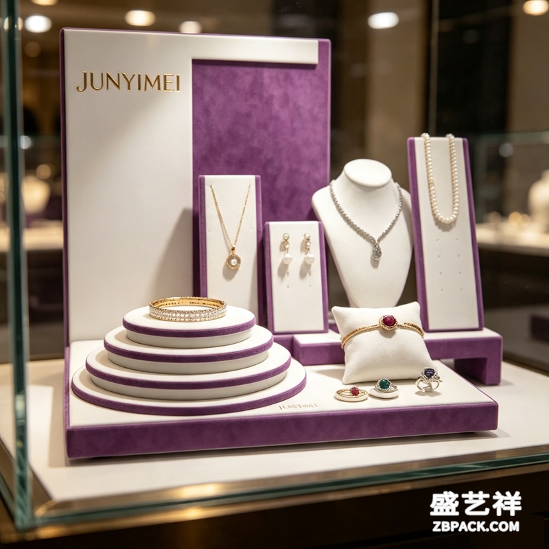 紫白绒面珠宝展示套装CC15 | Purple & White Velvet Jewelry Display Set CC15 - 细节图4