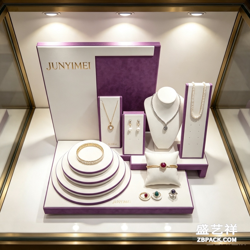 紫白绒面珠宝展示套装CC15 | Purple & White Velvet Jewelry Display Set CC15 - 细节图3