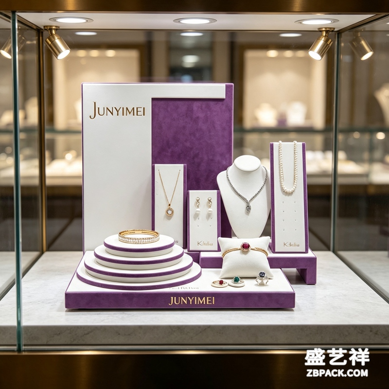 紫白绒面珠宝展示套装CC15 | Purple & White Velvet Jewelry Display Set CC15