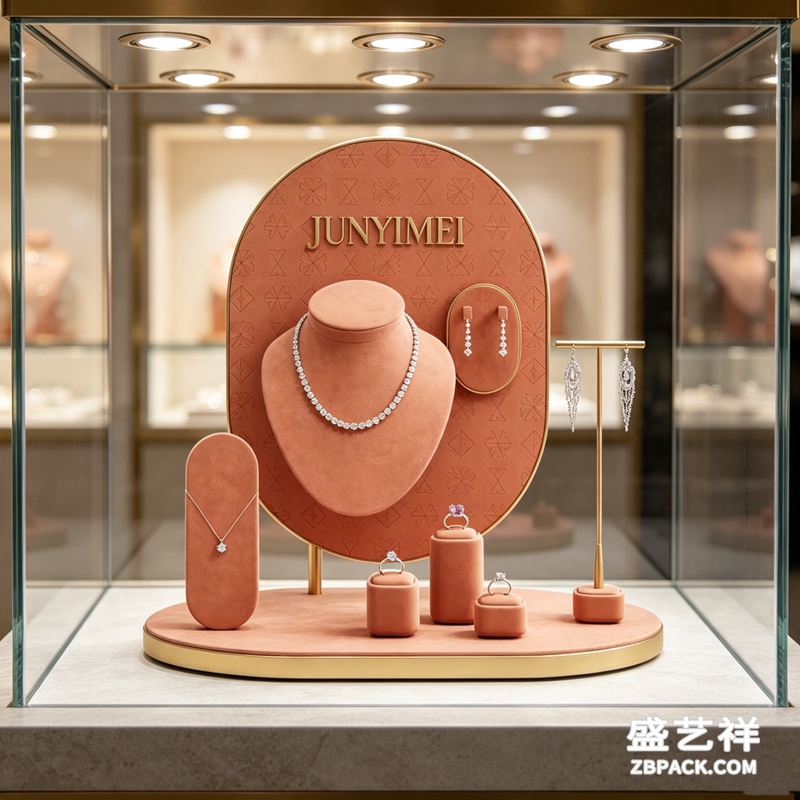 暖棕绒面珠宝展示套装CC16 | Warm Brown Velvet Jewelry Display Set CC16