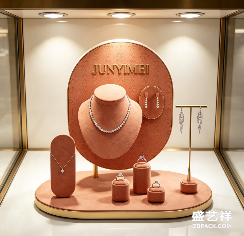 暖棕绒面珠宝展示套装CC16 | Warm Brown Velvet Jewelry Display Set CC16 - 细节图3