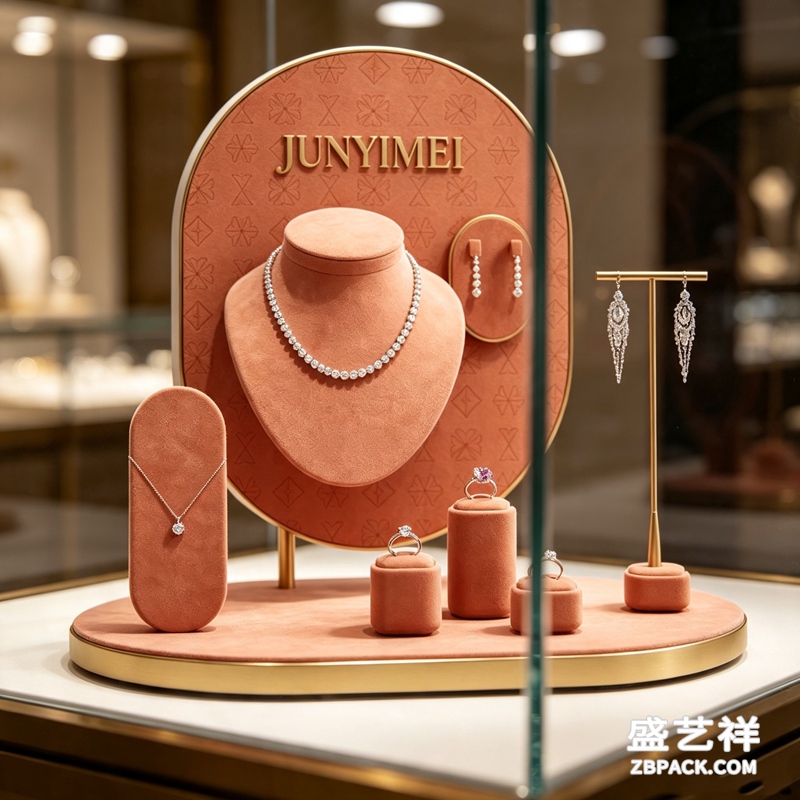 暖棕绒面珠宝展示套装CC16 | Warm Brown Velvet Jewelry Display Set CC16 - 细节图4