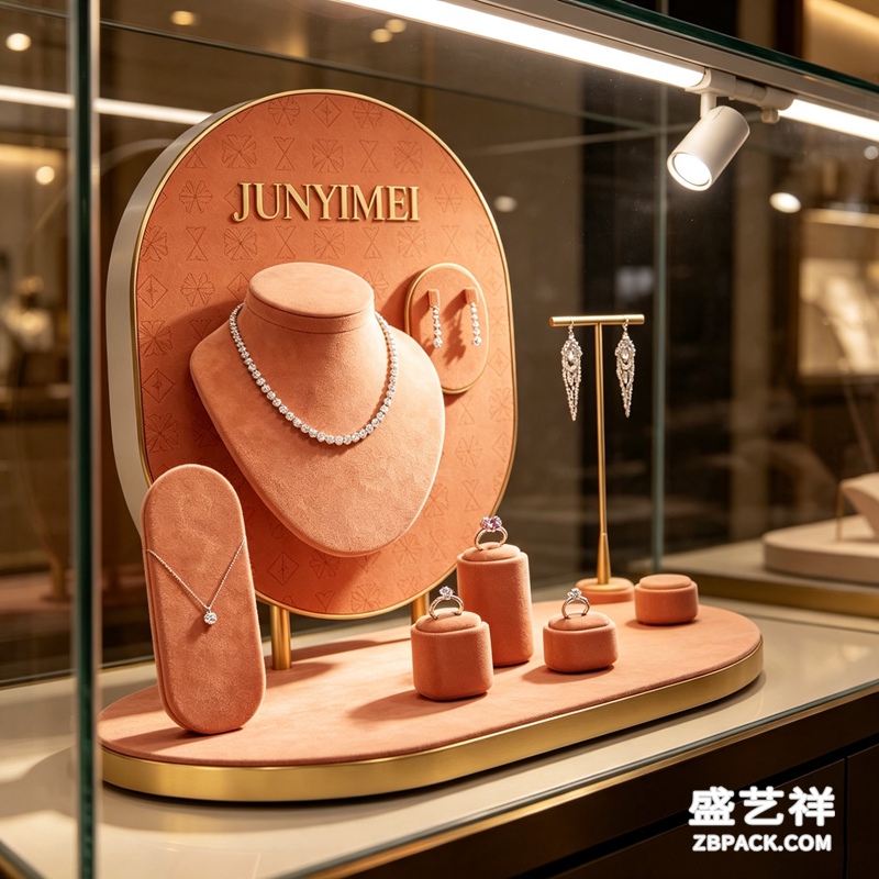 暖棕绒面珠宝展示套装CC16 | Warm Brown Velvet Jewelry Display Set CC16 - 细节图2