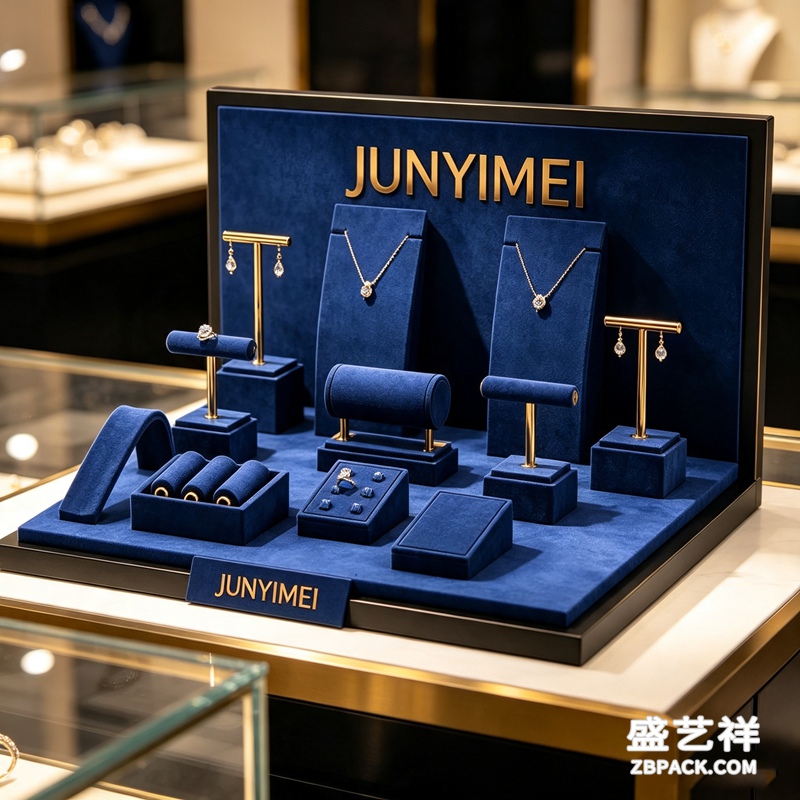 深蓝绒面珠宝展示套装CC17 | Deep Blue Velvet Jewelry Display Set CC17 - 细节图4