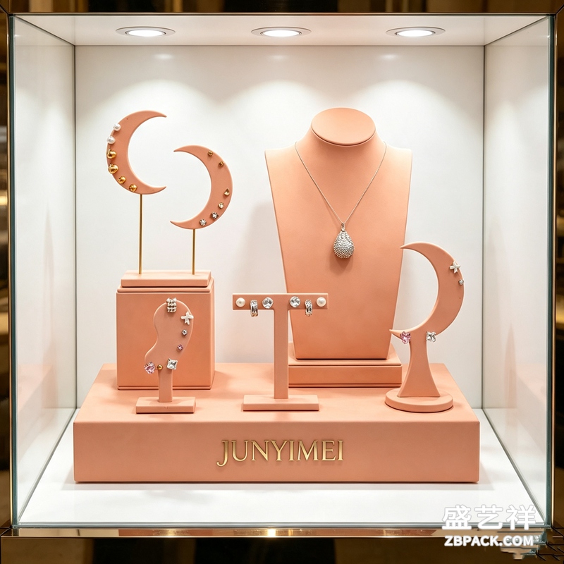 粉橙月亮造型珠宝展示套装CC18 | Peach Moon-Shaped Jewelry Display Set CC18