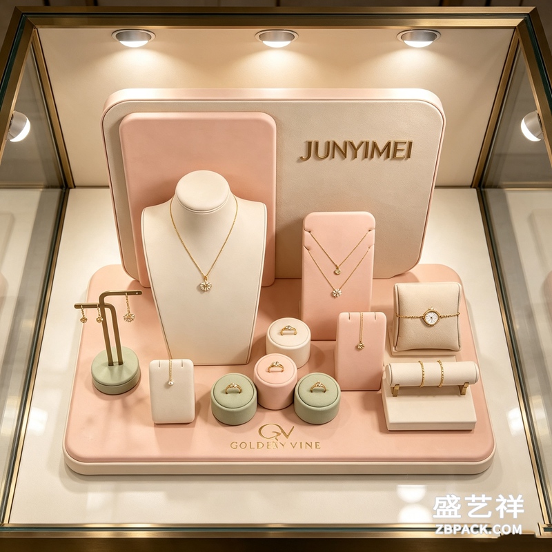粉白绒面珠宝展示套装CC20 | Pink & White Velvet Jewelry Display Set CC20 - 细节图2