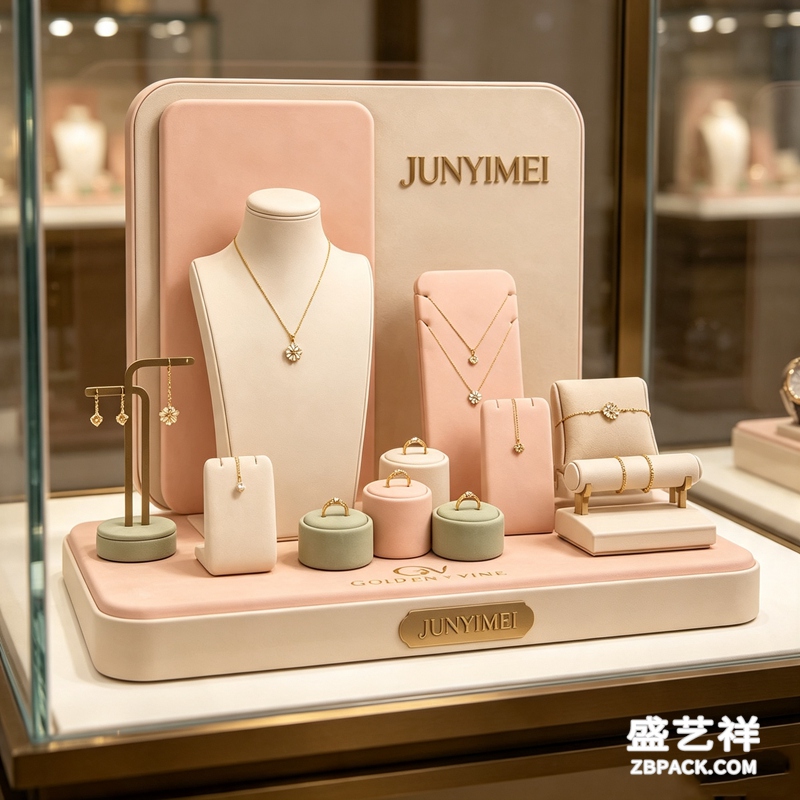 粉白绒面珠宝展示套装CC20 | Pink & White Velvet Jewelry Display Set CC20 - 细节图3
