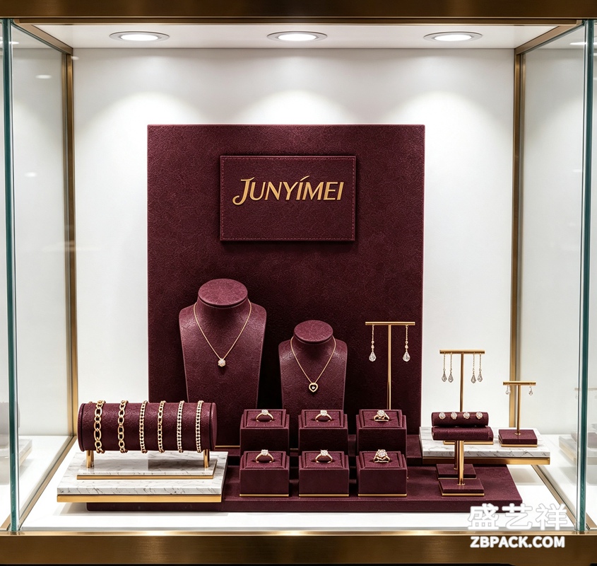 酒红绒面珠宝展示套装CC22 | Burgundy Velvet Jewelry Display Set CC22