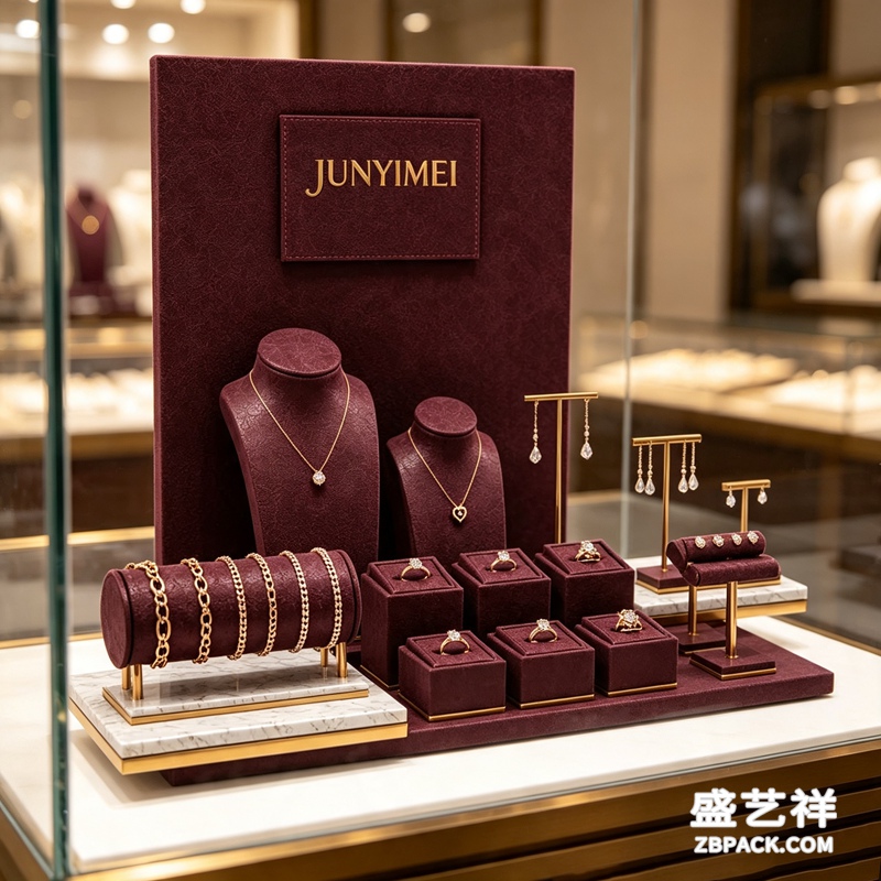 酒红绒面珠宝展示套装CC22 | Burgundy Velvet Jewelry Display Set CC22 - 细节图4