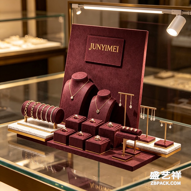 酒红绒面珠宝展示套装CC22 | Burgundy Velvet Jewelry Display Set CC22 - 细节图3