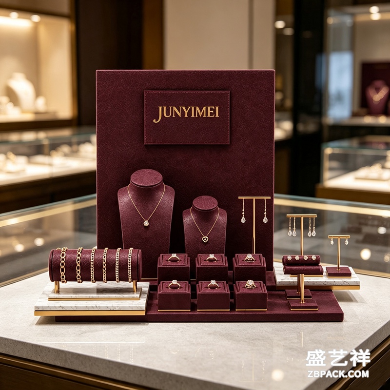 酒红绒面珠宝展示套装CC22 | Burgundy Velvet Jewelry Display Set CC22 - 细节图2