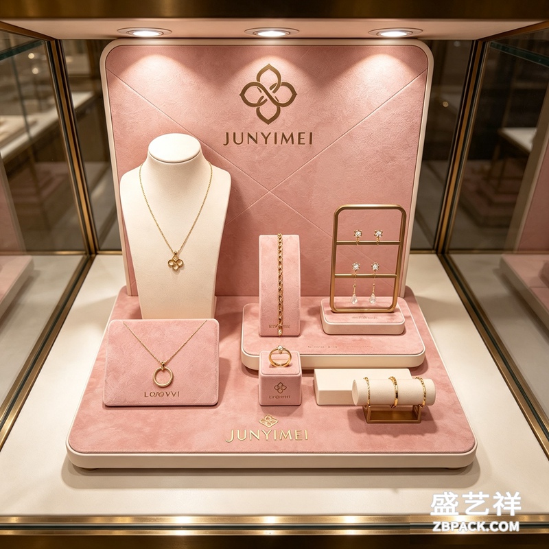 粉金绒面珠宝展示套装CC25 | Pink & Gold Velvet Jewelry Display Set CC25