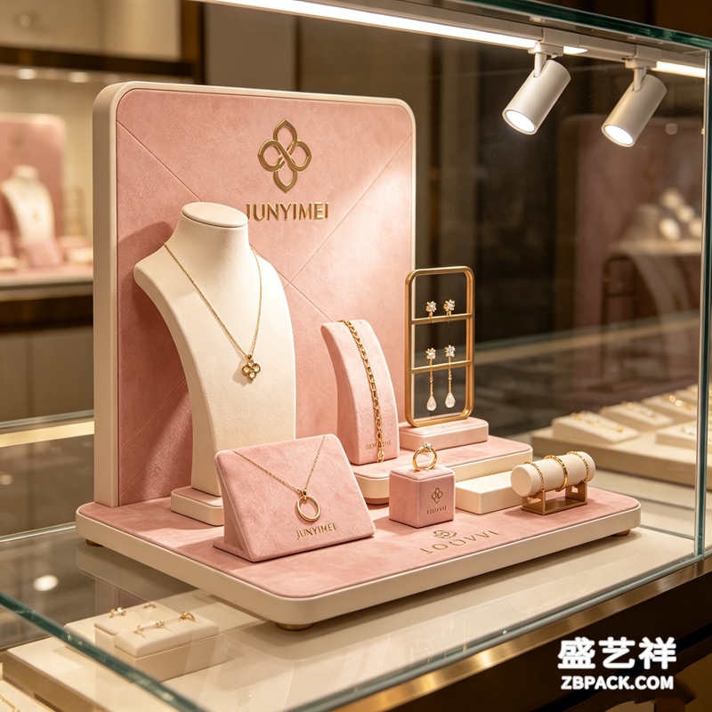 粉金绒面珠宝展示套装CC25 | Pink & Gold Velvet Jewelry Display Set CC25 - 细节图4