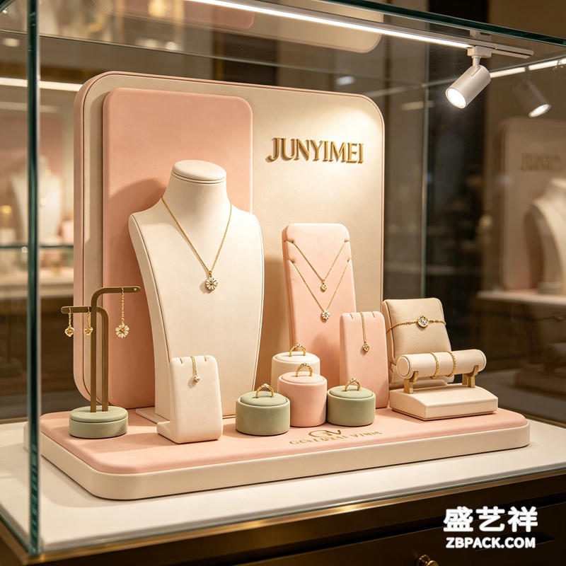 粉金绒面珠宝展示套装CC25 | Pink & Gold Velvet Jewelry Display Set CC25 - 细节图2