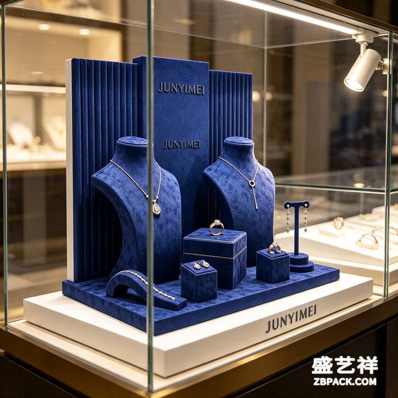 深蓝绒面珠宝壁柜展示套装CC29 | Deep Blue Velvet Jewelry Display Set CC29 - 细节图2