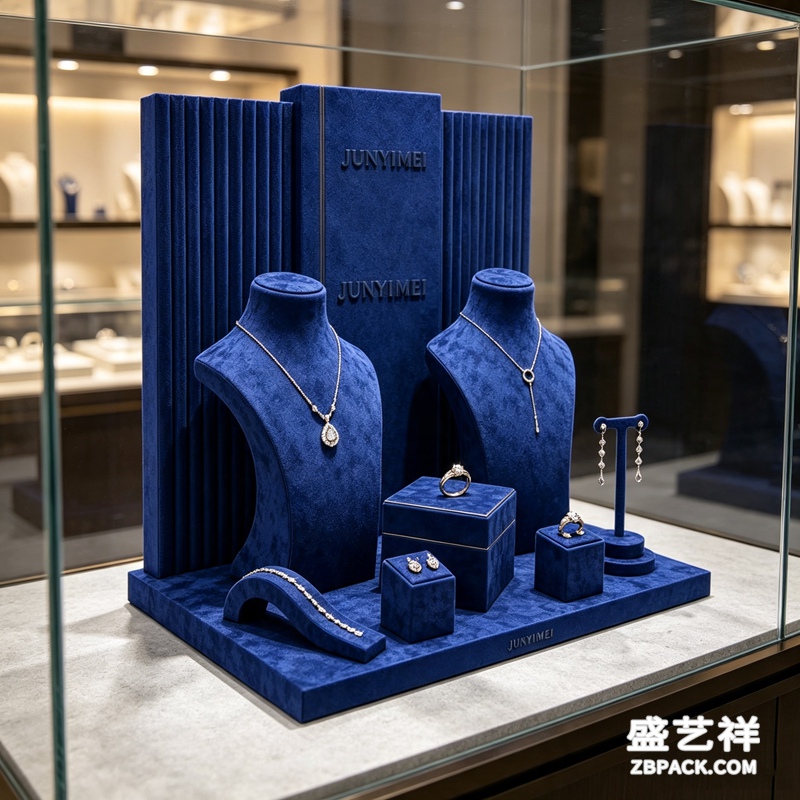 深蓝绒面珠宝壁柜展示套装CC29 | Deep Blue Velvet Jewelry Display Set CC29 - 细节图3