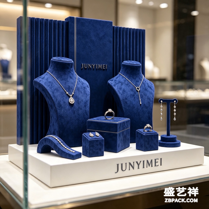 深蓝绒面珠宝壁柜展示套装CC29 | Deep Blue Velvet Jewelry Display Set CC29
