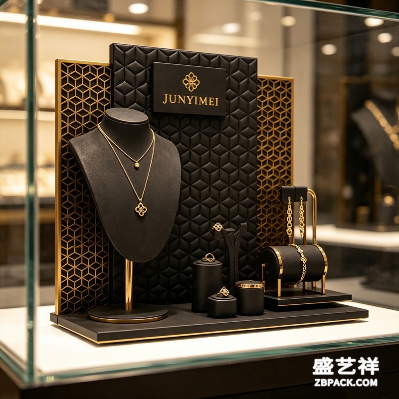 黑金菱格珠宝展示套装CC32 | Black & Gold Quilted Jewelry Display Set CC32 - 细节图4