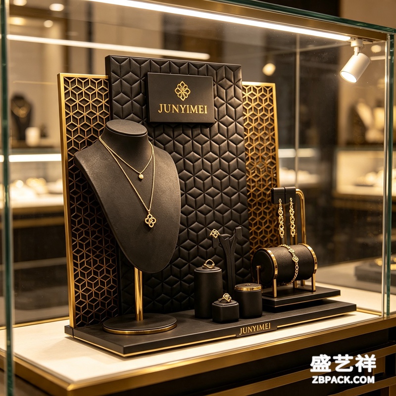黑金菱格珠宝展示套装CC32 | Black & Gold Quilted Jewelry Display Set CC32 - 细节图2