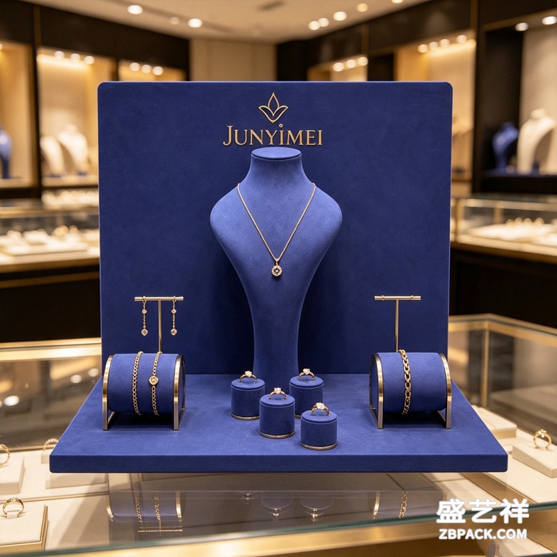 深蓝绒面首饰陈列展示套装CC35 | Deep Blue Velvet Jewelry Display Set CC35 - 细节图4