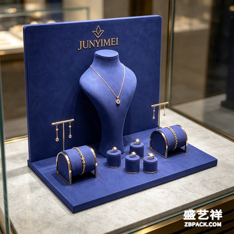 深蓝绒面首饰陈列展示套装CC35 | Deep Blue Velvet Jewelry Display Set CC35 - 细节图3