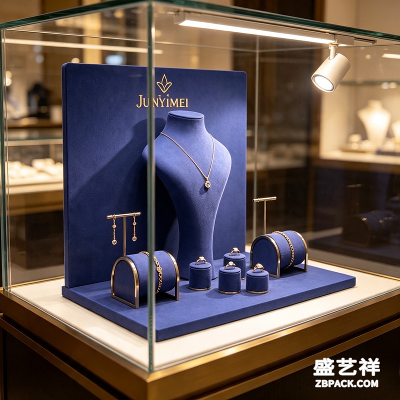深蓝绒面首饰陈列展示套装CC35 | Deep Blue Velvet Jewelry Display Set CC35 - 细节图2