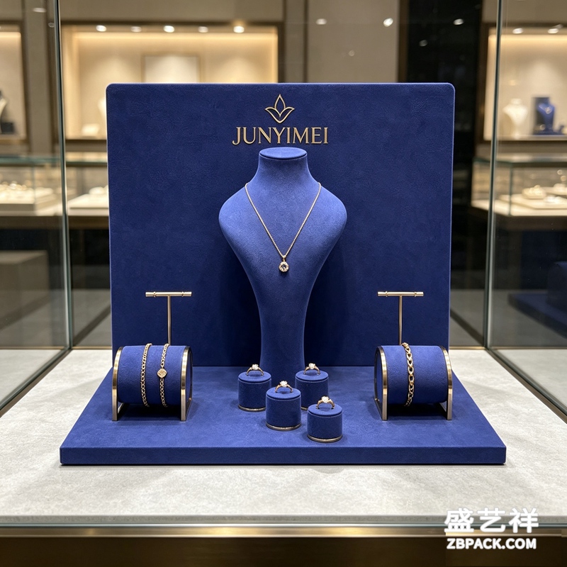 深蓝绒面首饰陈列展示套装CC35 | Deep Blue Velvet Jewelry Display Set CC35