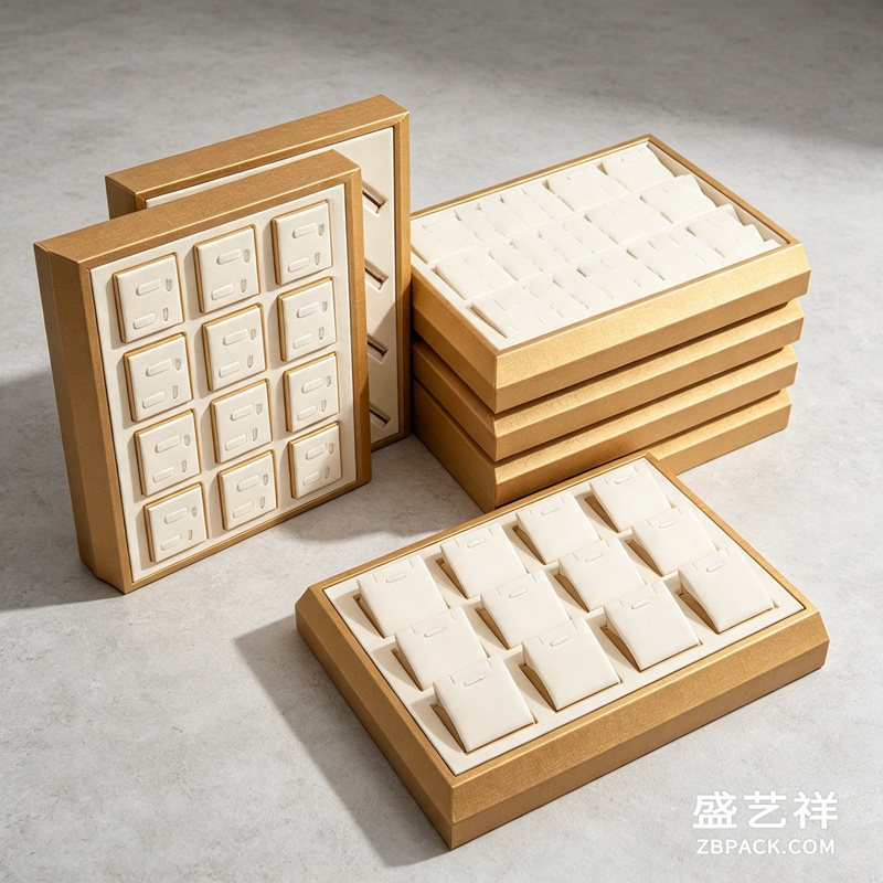 金白绒面首饰展示托盘TP01 | Gold & White Velvet Jewelry Display Tray TP01 - 细节图3