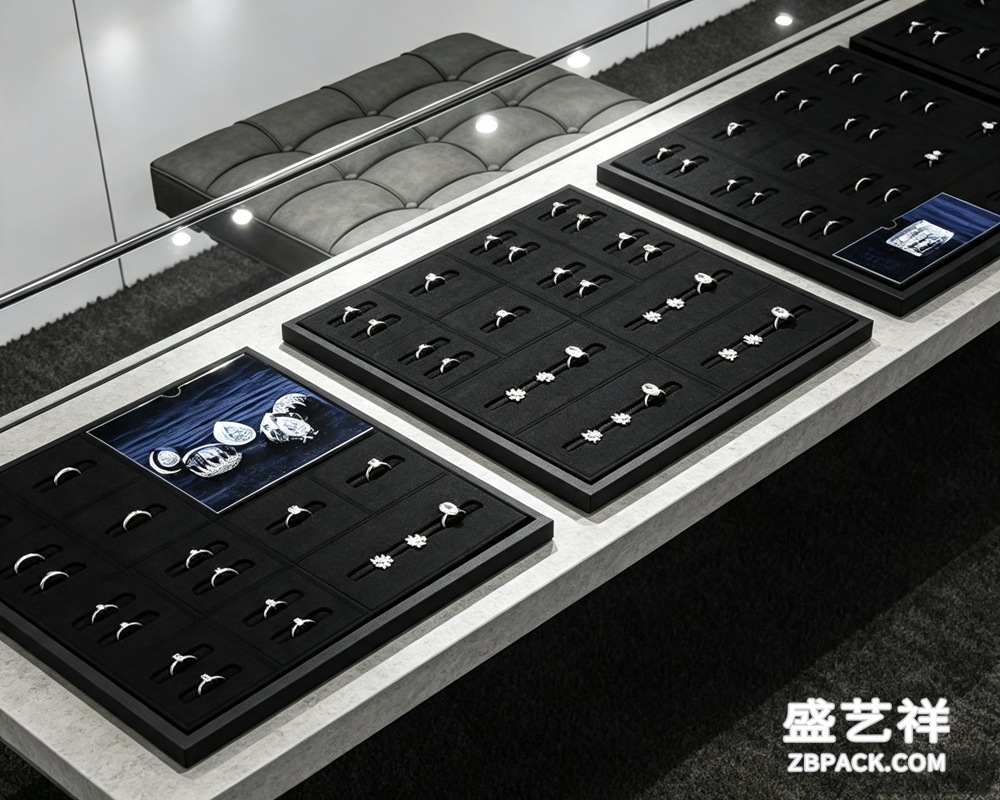 黑超纤多格戒指展示托盘TP02 | Black Velvet Multi-Slot Ring Display Tray TP02