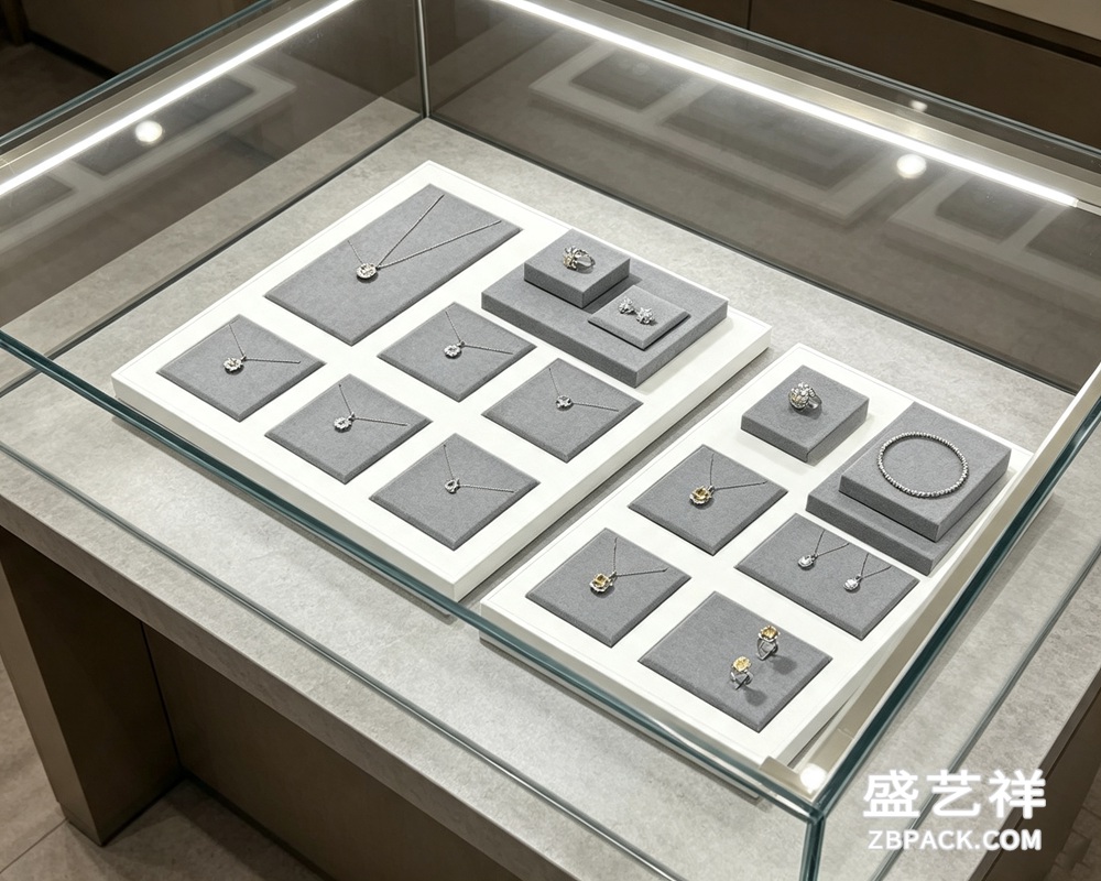 灰白绒面珠宝展示托盘TP05 | Gray & White Velvet Jewelry Display Tray TP05 - 细节图3