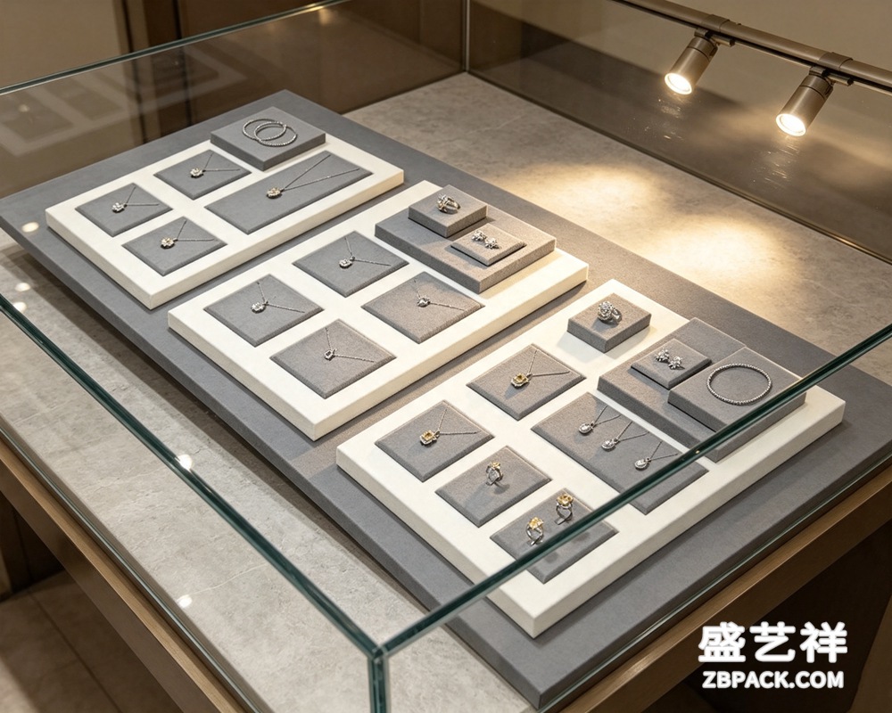 灰白绒面珠宝展示托盘TP05 | Gray & White Velvet Jewelry Display Tray TP05