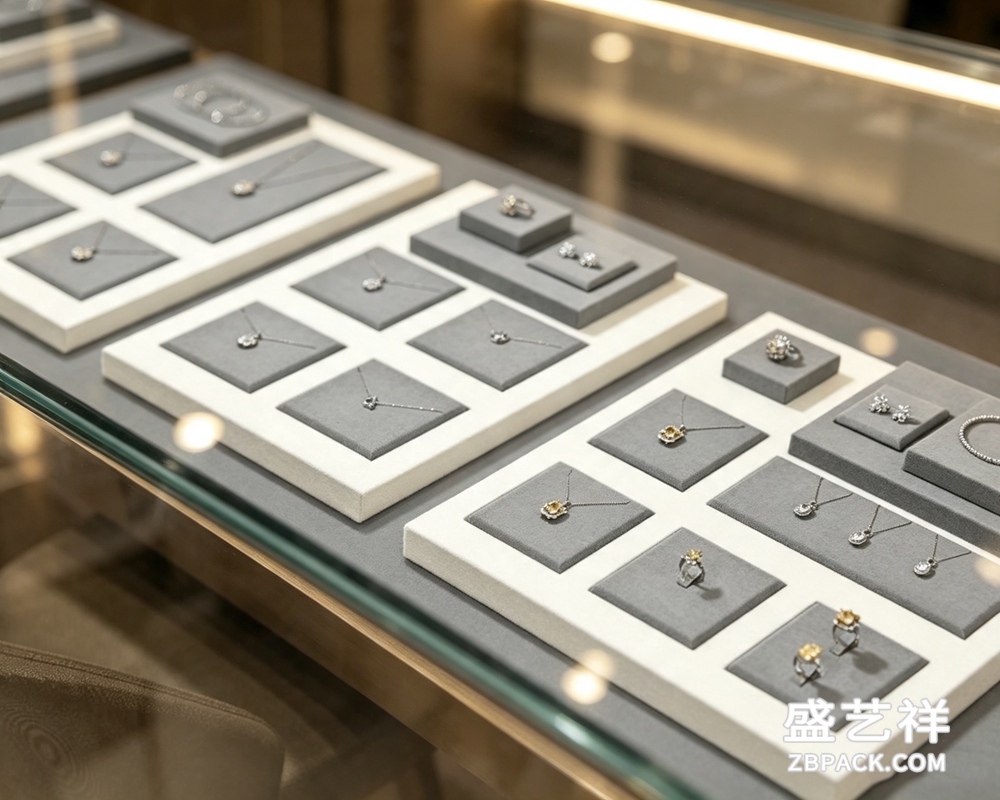 高级灰白拼色超纤珠宝陈列套台TP31 | Premium Grey-White Color Block Microfiber Jewelry Display Set TP31 - 细节图3