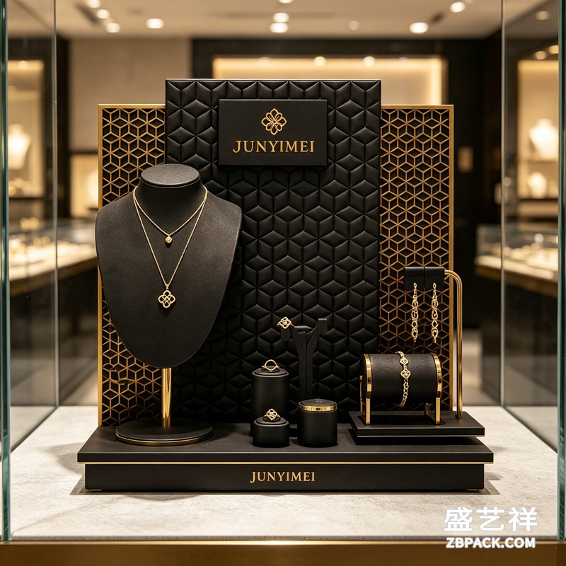 黑底金纹轻奢珠宝橱窗展示套装 CC39 | Black‑Gold Luxury Jewelry Window Display Set CC39