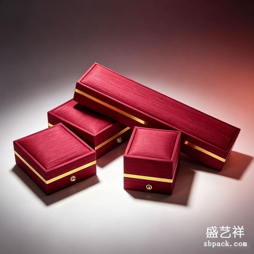 金边红纹首饰盒ZBH12 | Red Grain Jewelry Box With Gold Trim ZBH12